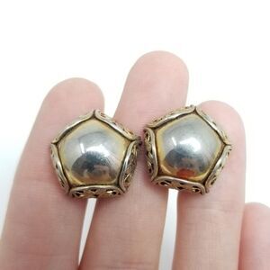 Vintage Unique Pentagon Shape Cabochon Clip On Earrings, Screw Backs, Retro